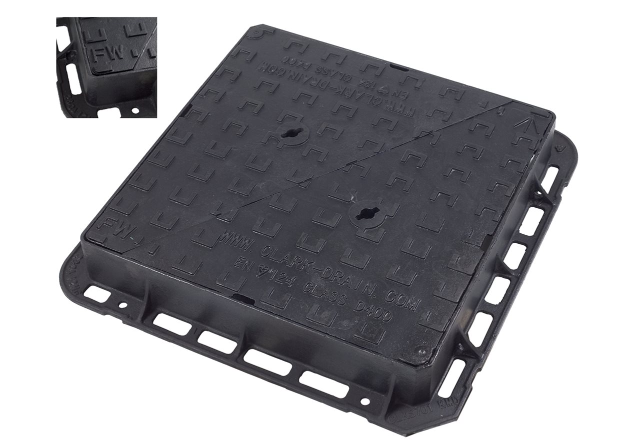 Clark Drain MHC&F Ductile Iron D400 600x600x100mm Badged FW Double Trinagular