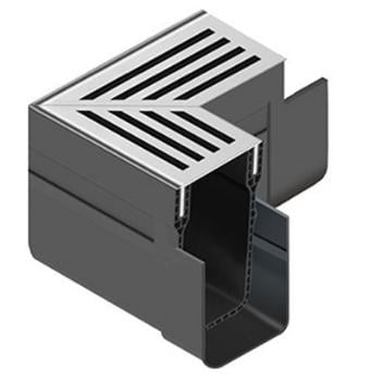 ACO Threshold Drain Corner Unit Assembly with Silver Aluminium Grate