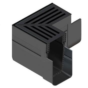 ACO Threshold Drain Corner Unit Assembly with Black Aluminium Grate - Image 2
