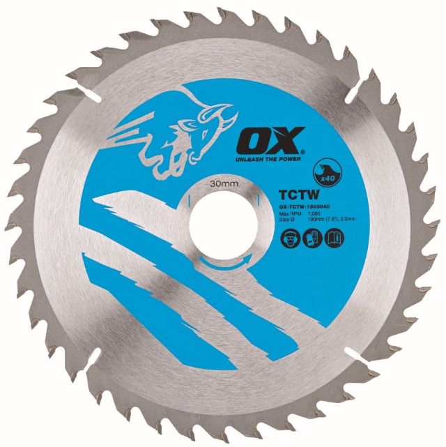 OX Wood Cutting Circular Saw Blade 190/30mm, 40 Teeth ATB