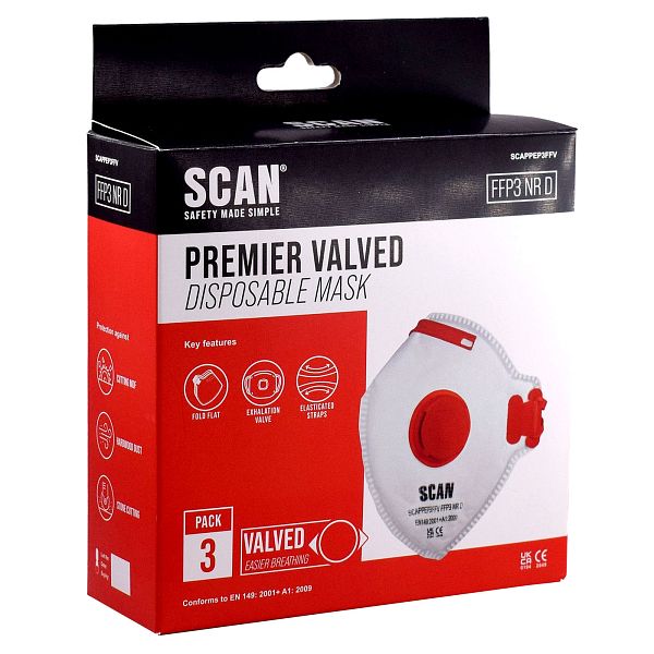 Scan Premier Fold Flat Valved Disposable Valved Mask FFP3 (pack 3) - Image 2