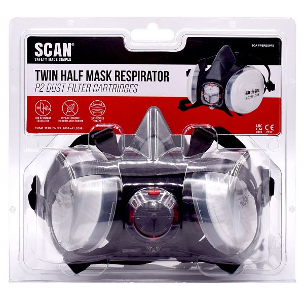 Scan Twin Half Mask Respirator With P2 Cartridges - Image 2