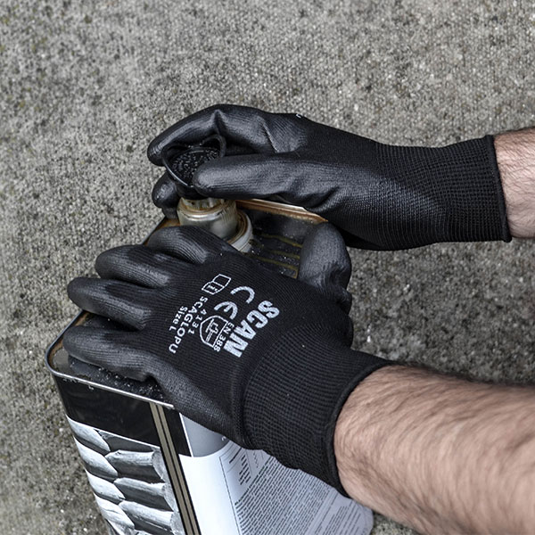 Scan Black PU Coated Gloves Size 9 Large (pack 12) - Image 2