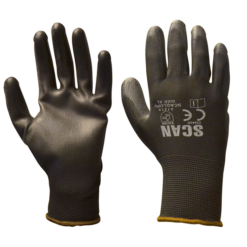 Scan Black PU Coated Gloves Size 10 XL (pack 12) - Image 2